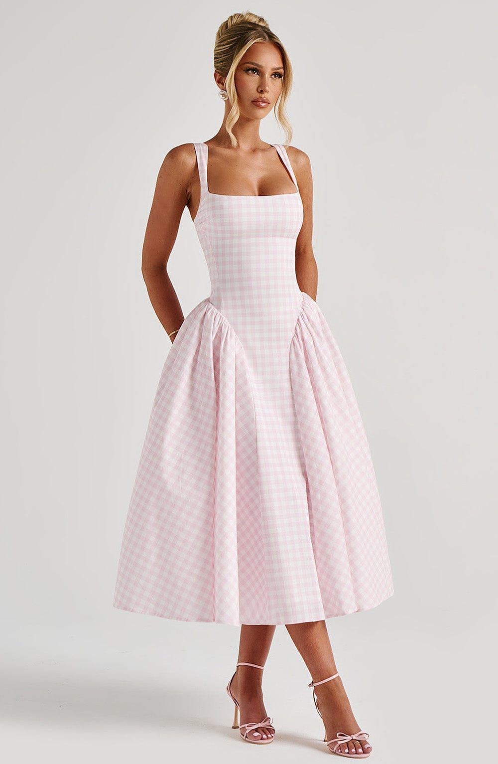 Midi Dress Women Square Neckline Puff Skirt - Image 4