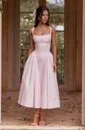 Midi Dress Women Square Neckline Puff Skirt - Image 1