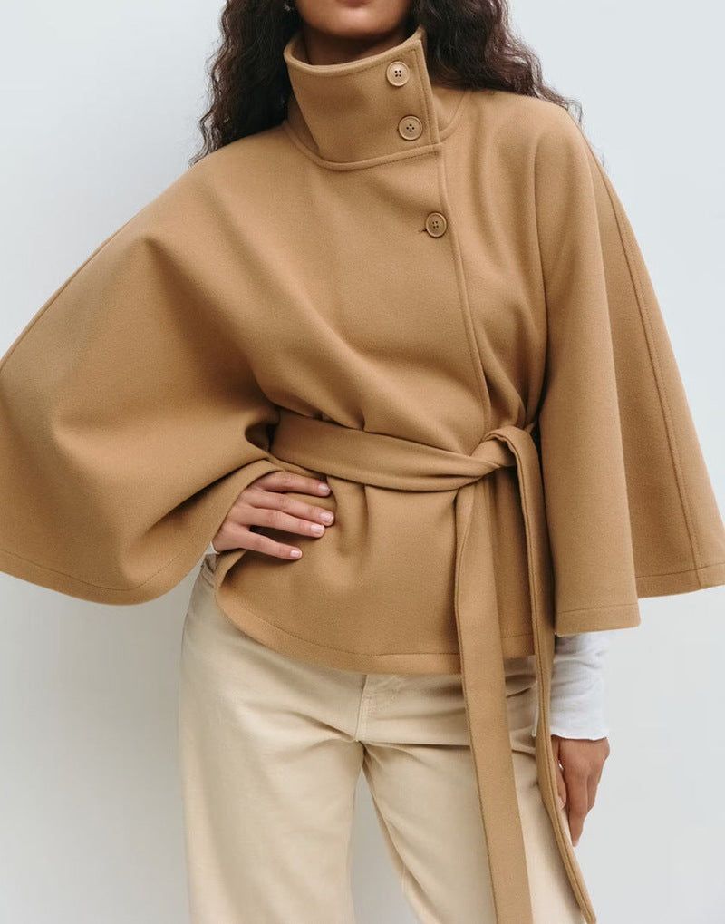 Short women's jacket with a belt at the waist and a high collar - J&B; - 1 - Elvaroza.com