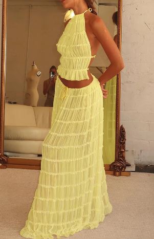 Johanna – Cropped Halter Top with Pleated Long Dress - Image 2