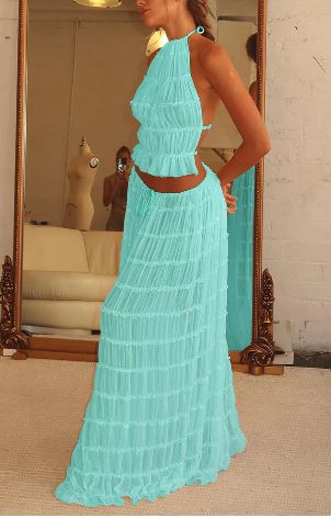 Johanna – Cropped Halter Top with Pleated Long Dress - Image 3