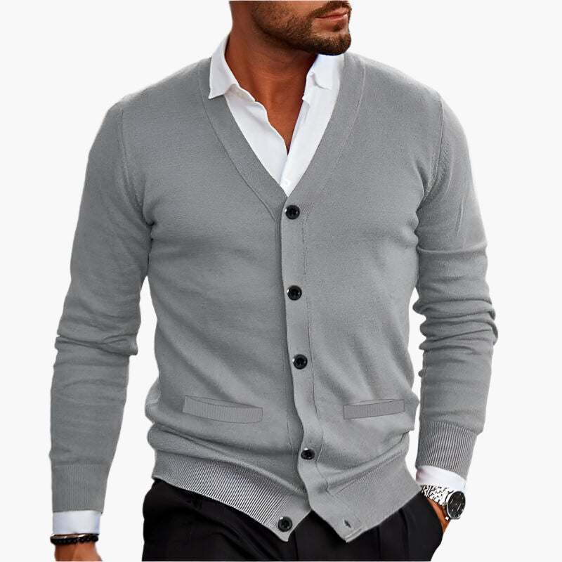 Men's cardigan with a V-neck, front button placket, and pockets - J&B; - 8 - Elvaroza.com