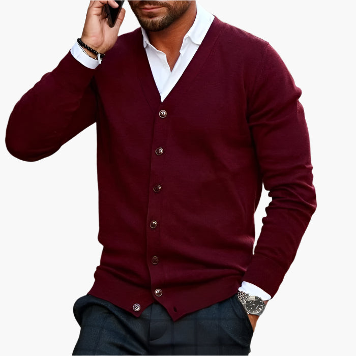 Men's cardigan with a V-neck, front button placket, and pockets - J&B; - 3 - Elvaroza.com