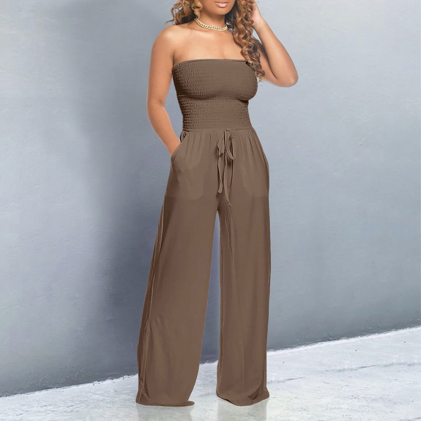 Jumpsuit Women's Strapless Wide Leg with Pockets - Image 3