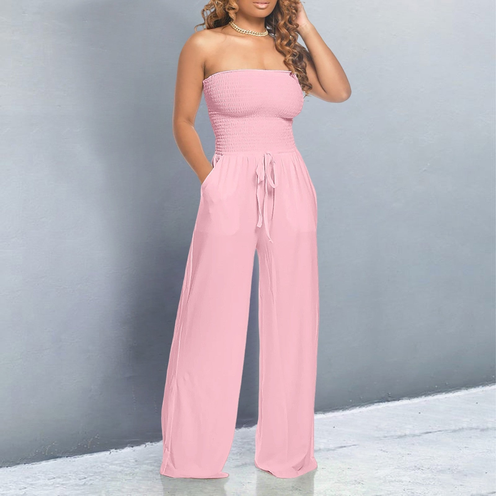 Jumpsuit Women's Strapless Wide Leg with Pockets - Image 1