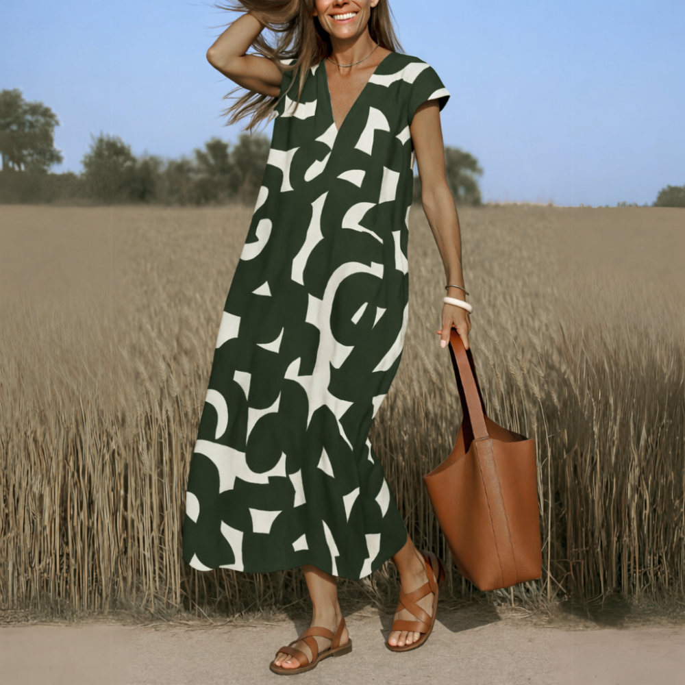 Doreen – Flowing Print V-Neck Dress - Image 4