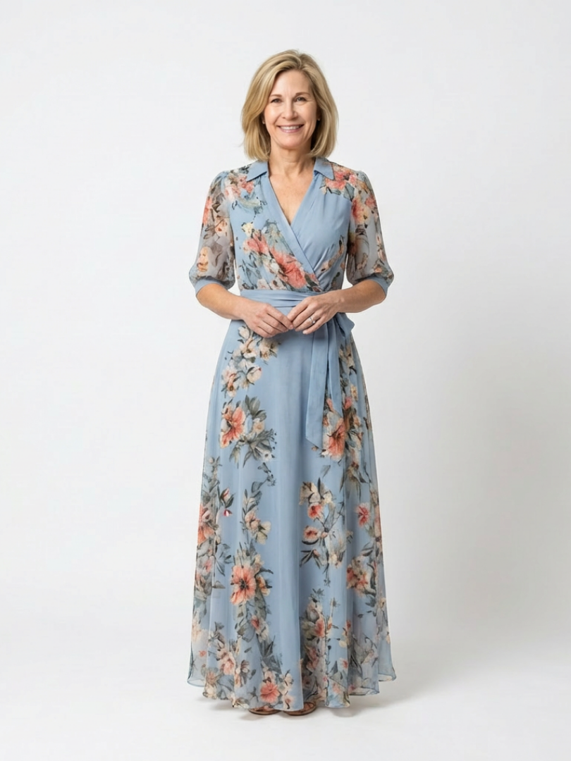 Greta – Women Floral Wrap Maxi Dress - Image 1