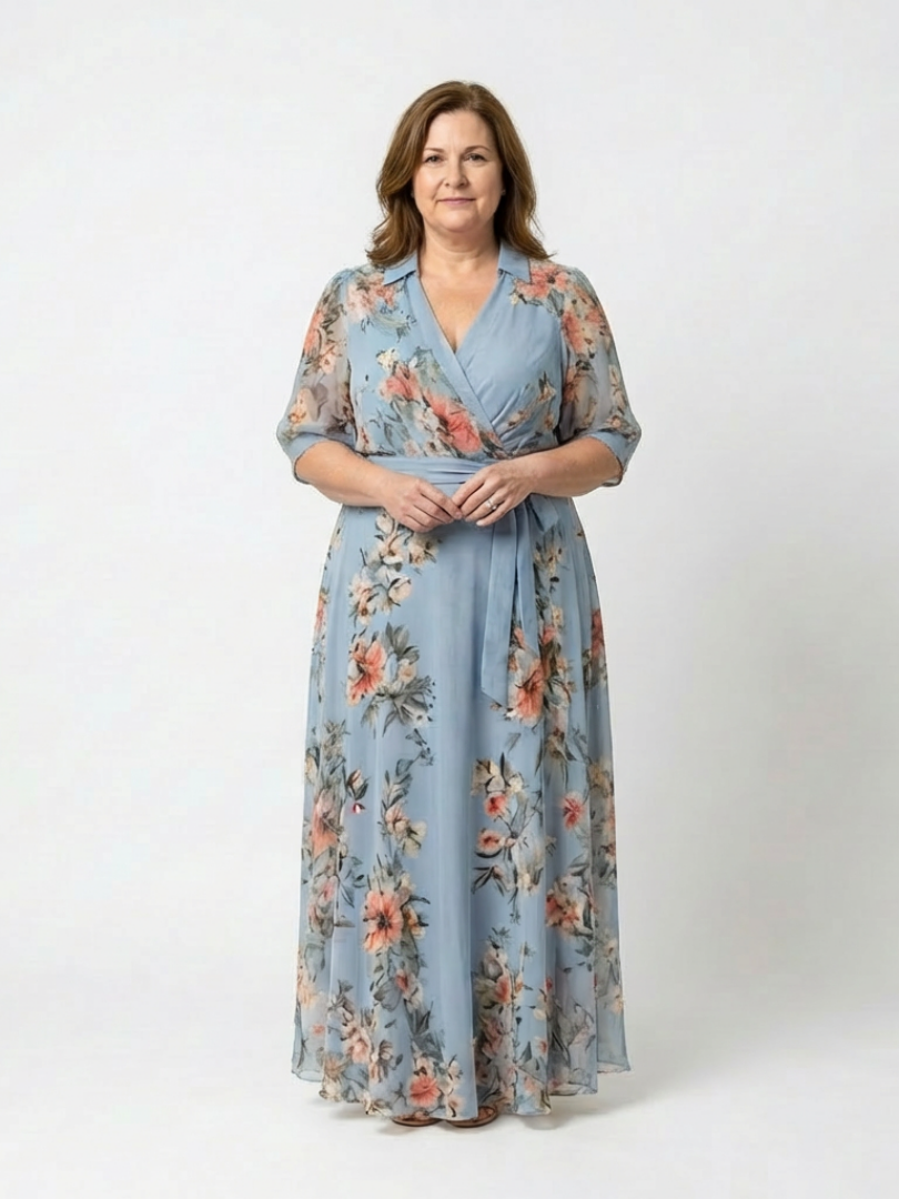 Ingrid – Damenkleid mit Blumenmuster und V-Ausschnitt - Image 4