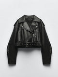Women's cropped biker jacket with a belt at the waist - J&B; - 2 - Elvaroza.com