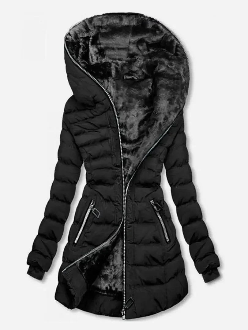Women's down jacket with a hood, front zipper, and side pockets - J&B; - 1 - Elvaroza.com