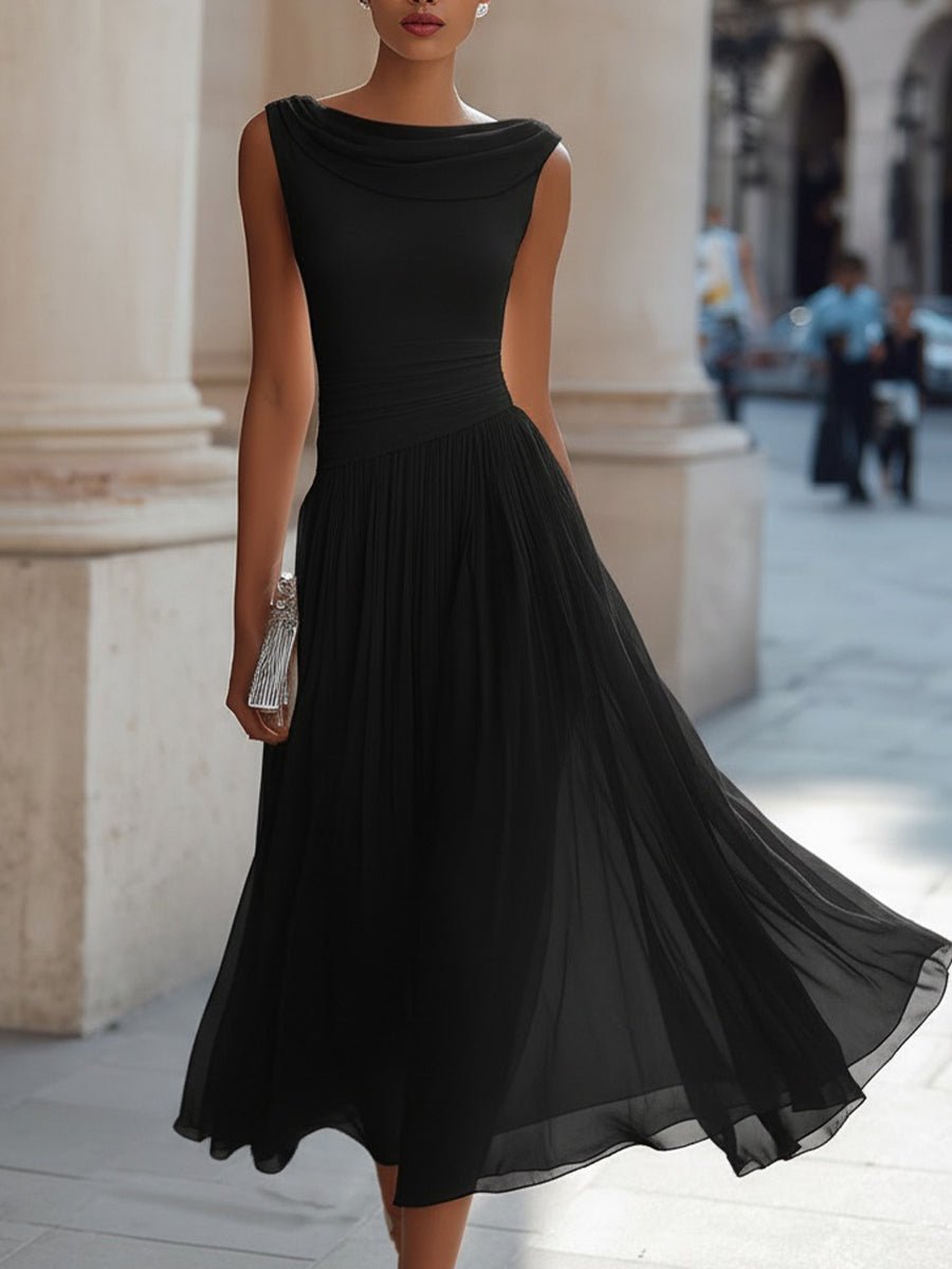 Midi Dress Women's Elegant Pleated Style with Cowl Neckline - Image 2