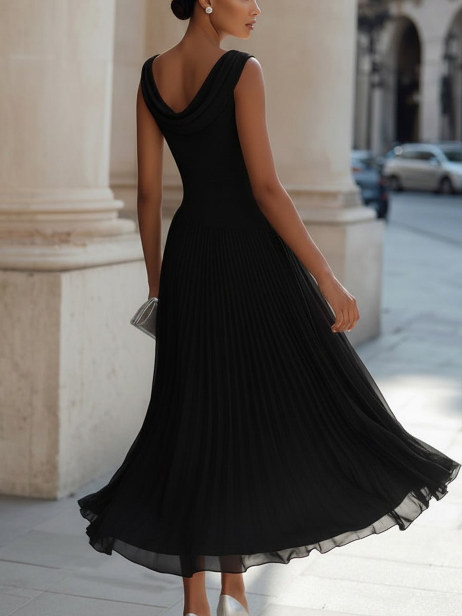 Midi Dress Women's Elegant Pleated Style with Cowl Neckline - Image 3