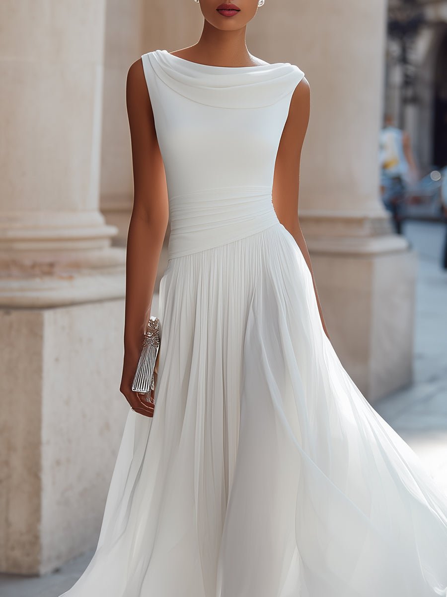 Midi Dress Women's Elegant Pleated Style with Cowl Neckline - Image 8