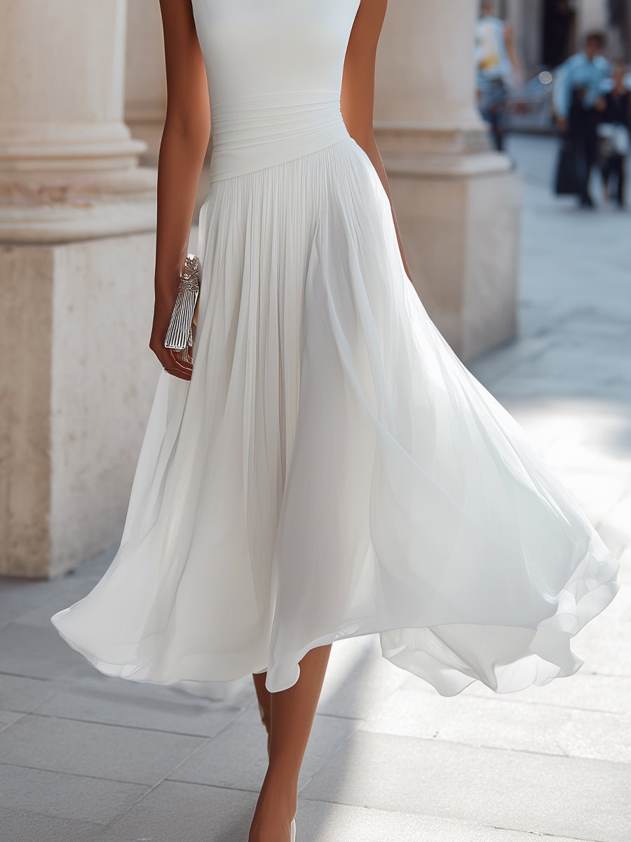 Midi Dress Women's Elegant Pleated Style with Cowl Neckline - Image 9