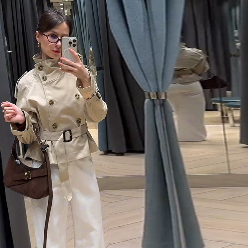Women's trench coat, cropped, with a belt at the waist - J&B; - 4 - Elvaroza.com