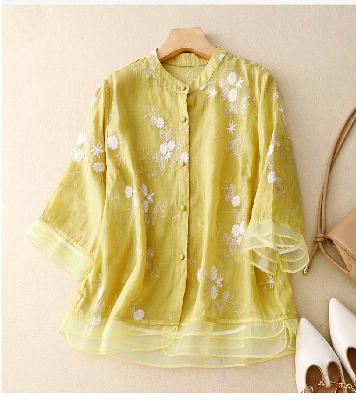 Kirsten – Women Floral Cotton and Linen Blouse - Image 7