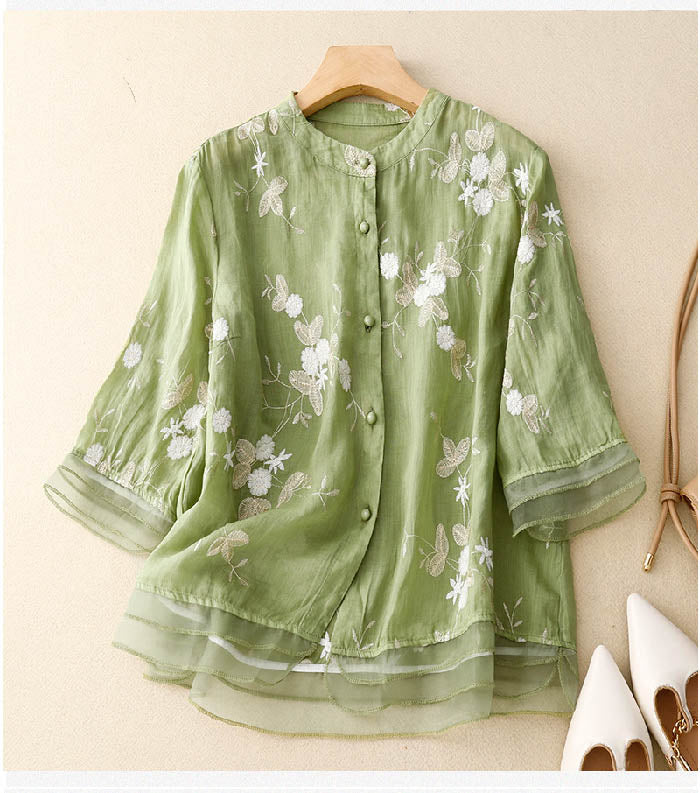 Kirsten – Women Floral Cotton and Linen Blouse - Image 1